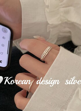 韩国ins博主同款银饰品 S925纯银简约三层光珠拼接戒指小众设计女