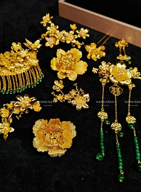 原创设计超美新品金色系龙凤褂头饰小众设计感发饰旗袍头饰12797