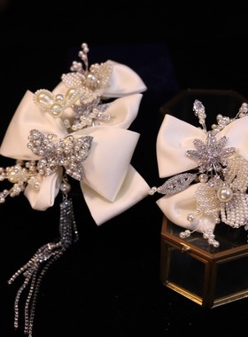 优雅缎面对夹侧饰百搭新娘结婚饰品迎宾晚宴教堂婚礼发饰16217
