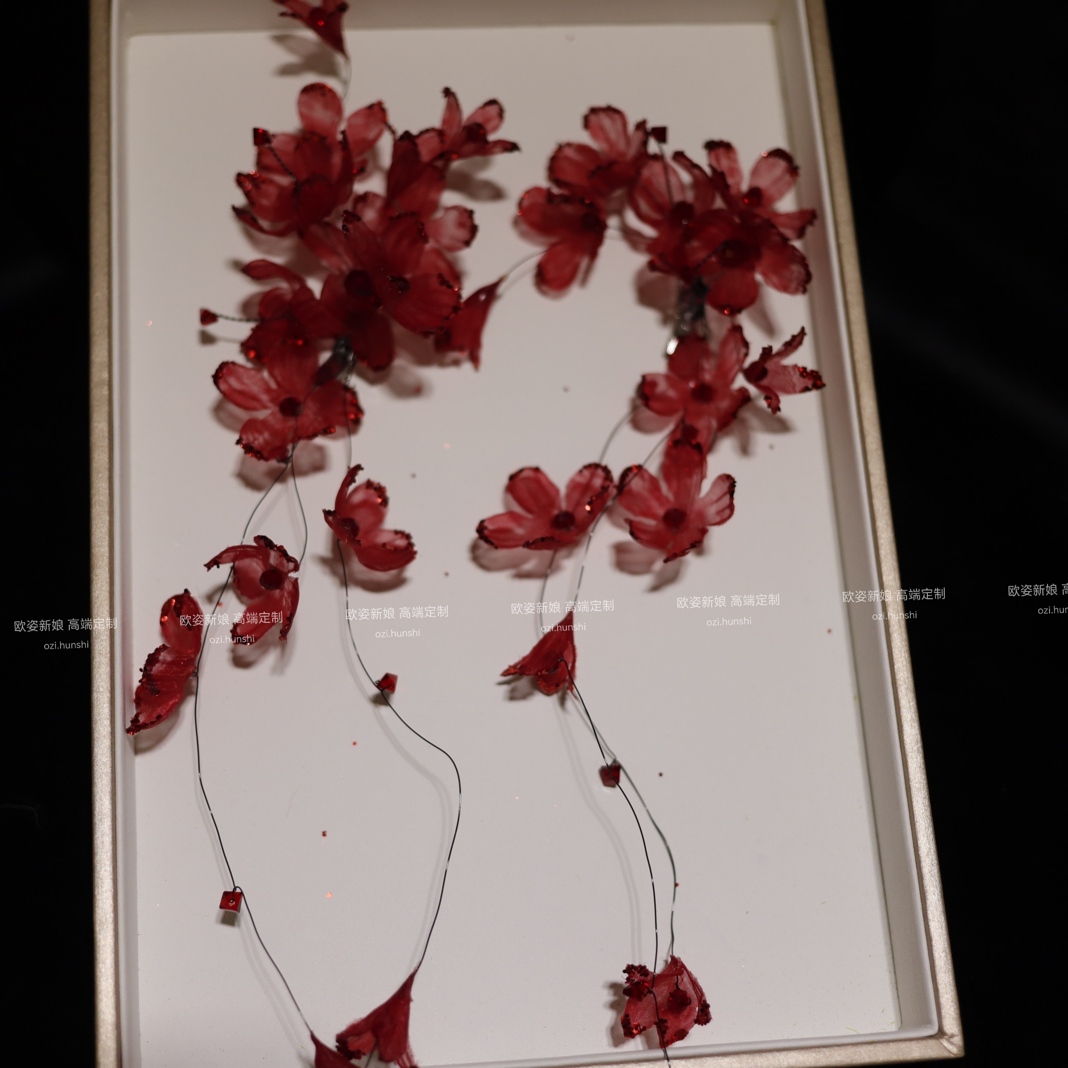 红色头饰仙里仙气侧边头花婚礼跟妆新娘配饰礼服敬酒服发饰女6801