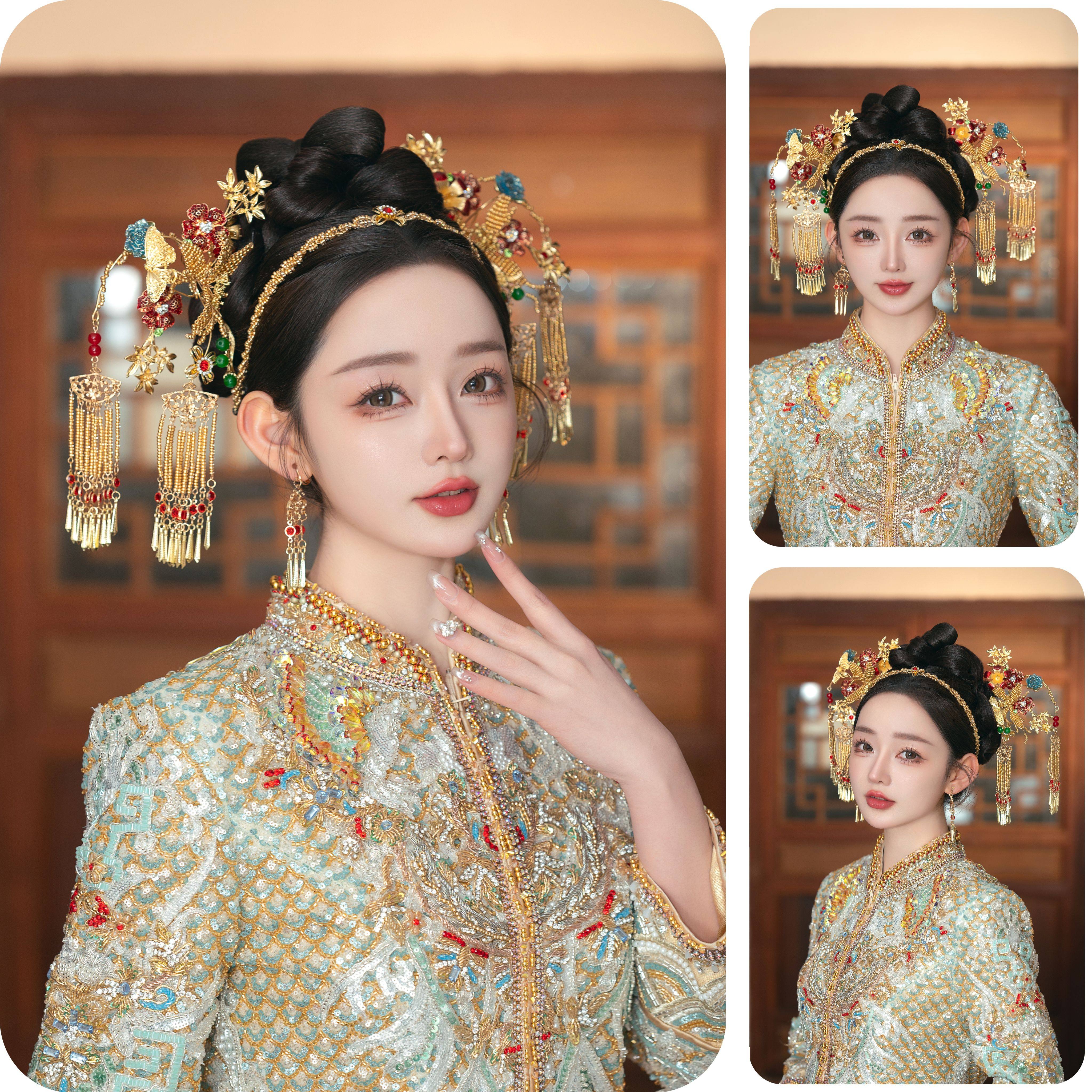 欧姿新娘饰品新款金色系国韵新中式小米珠手工发簪新中式发钗子74