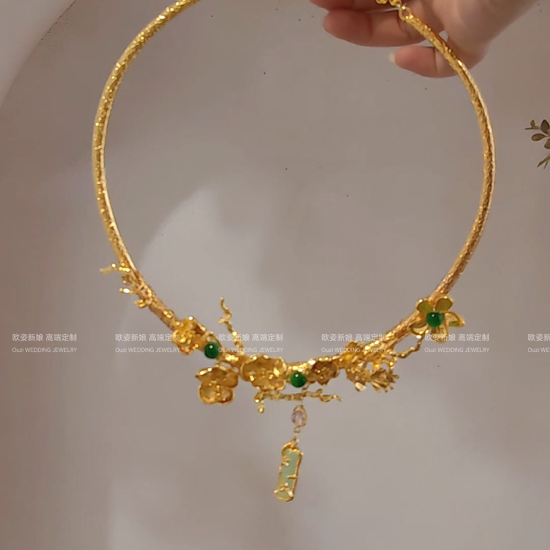 金色项圈超好看绝绝子龙凤褂配饰婚礼跟妆新娘饰品秀禾头饰发饰女