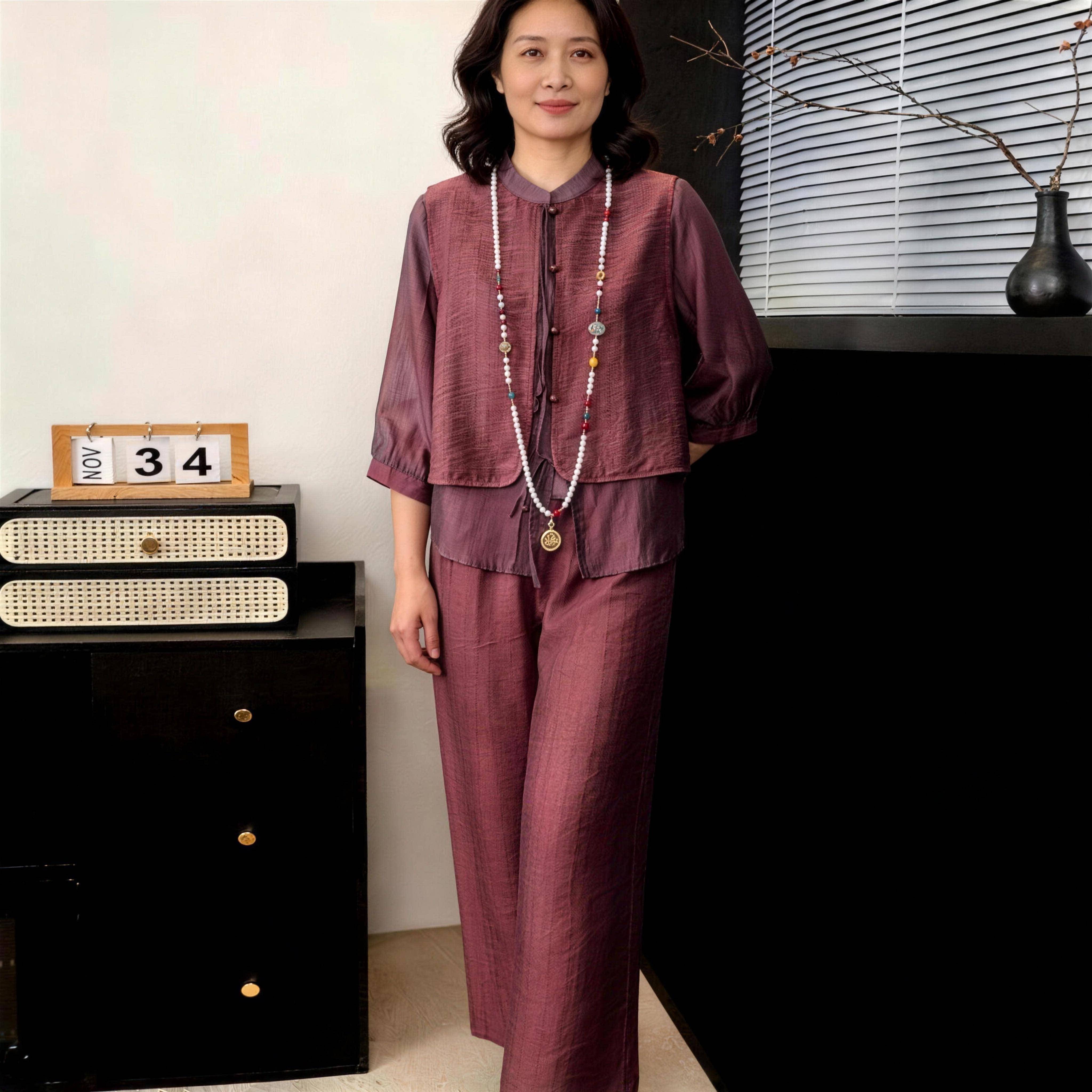 夏季气质妈妈春装T恤裤子两件套中老年女装