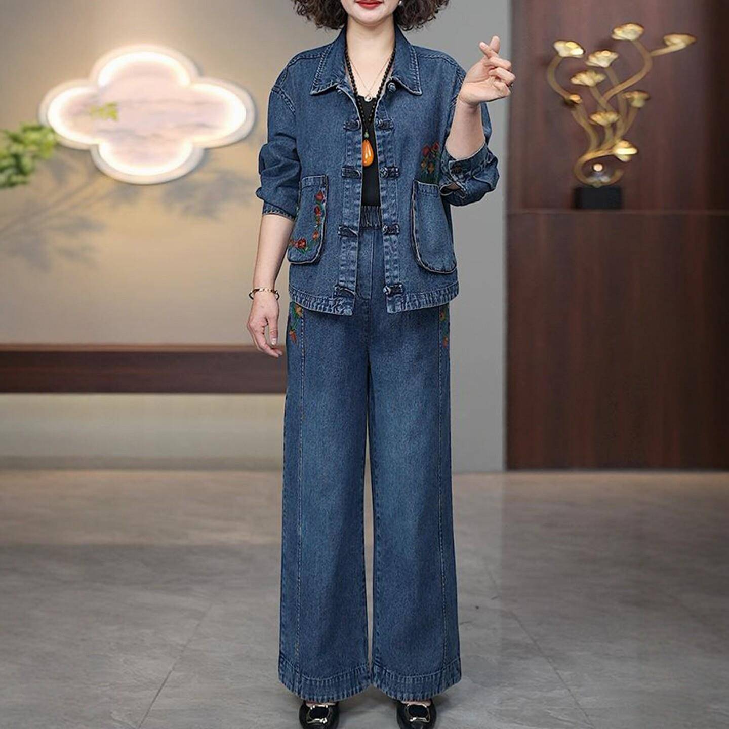 宽松遮肉显瘦牛仔套装2026春时尚套装