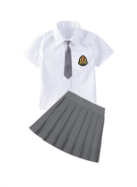 女童表演服套装儿童白色短袖衬衫纯色百褶裙校服中小童六一演出服