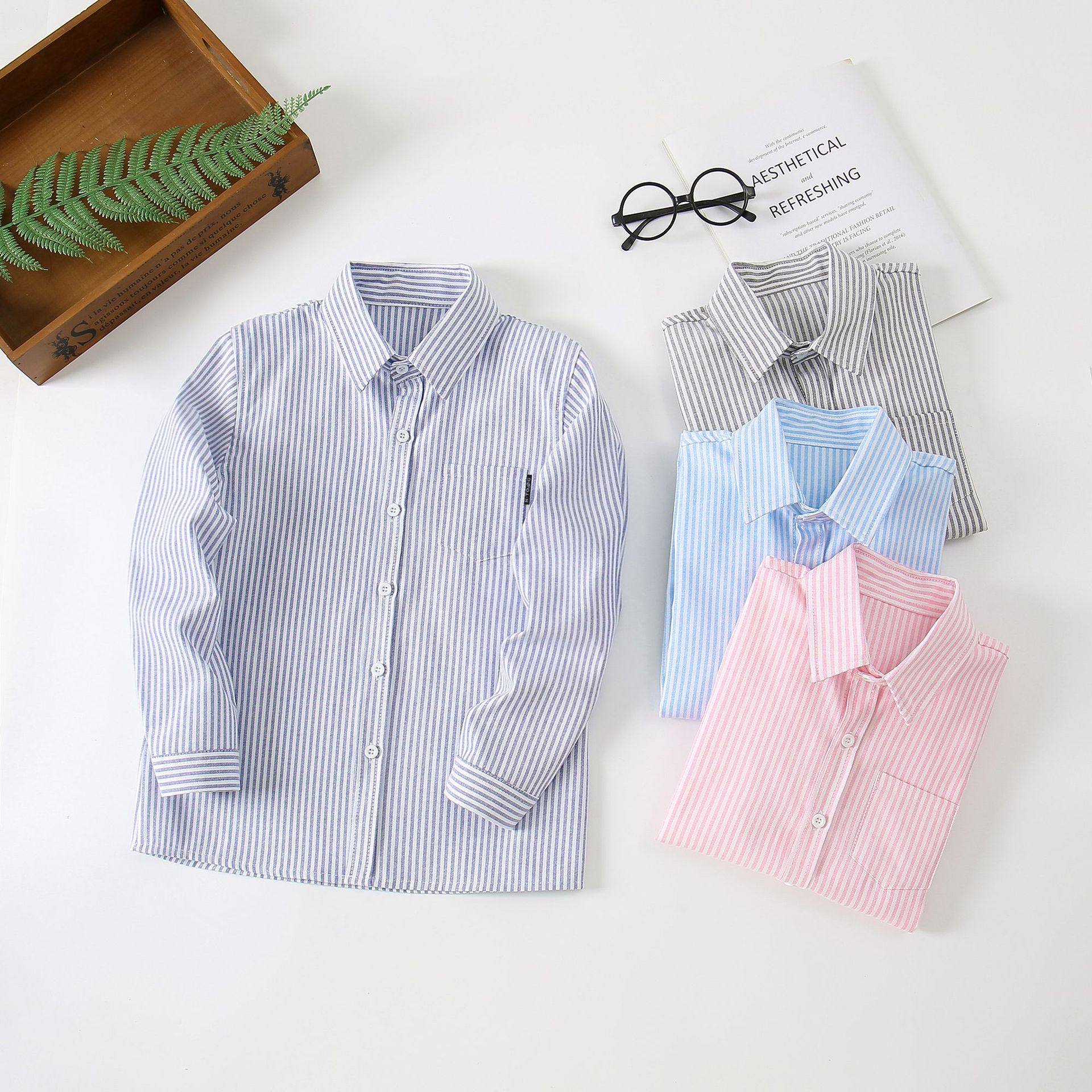 儿童长袖条纹上衣 男女童春秋多色条纹衬衣 男童春款条纹长袖衬衫