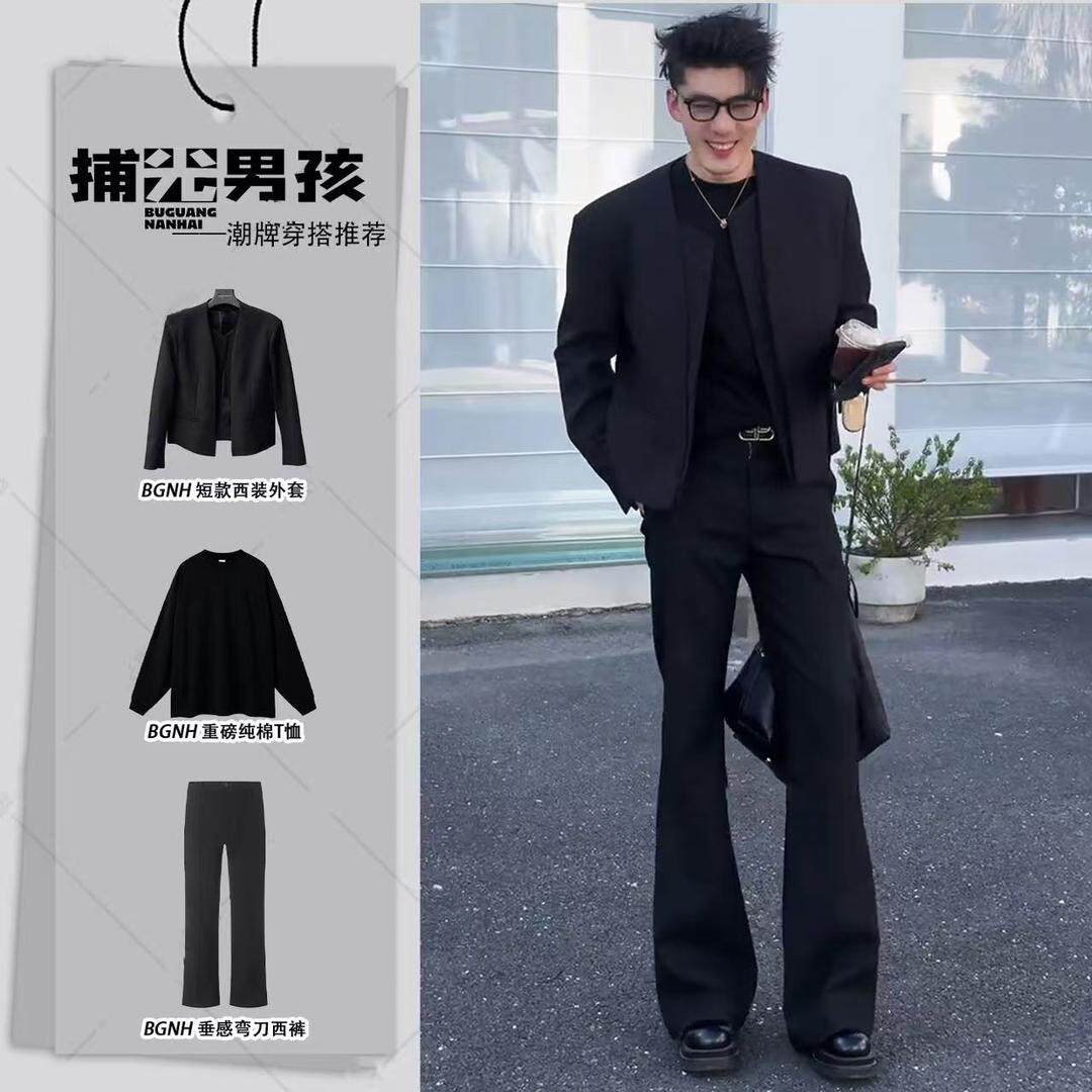 美式解构垫肩无扣门襟西服套装