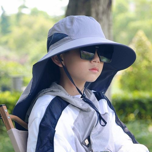 大帽檐大童帽子森系男孩夏季超薄亲子披肩UPF50+防晒紫外线护颈帽