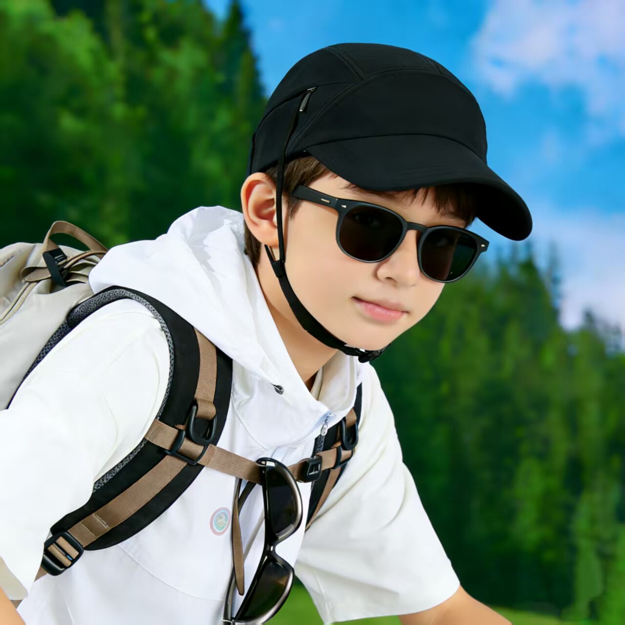 山系骑行帽子大童男学生户外运动登山露营防晒超薄棒球帽带防风绳图片