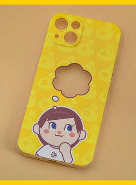 米老舅原创插画动森小人 黄色镂空可放卡片可爱透明简洁tpu软壳适用于苹果安卓