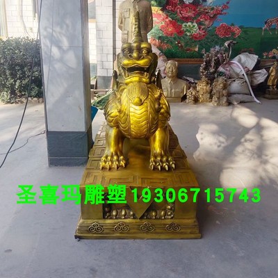 纯铜貔貅雕塑一对 铸铜大门口瑞兽落地摆件 1米长守门麒麟铜雕像