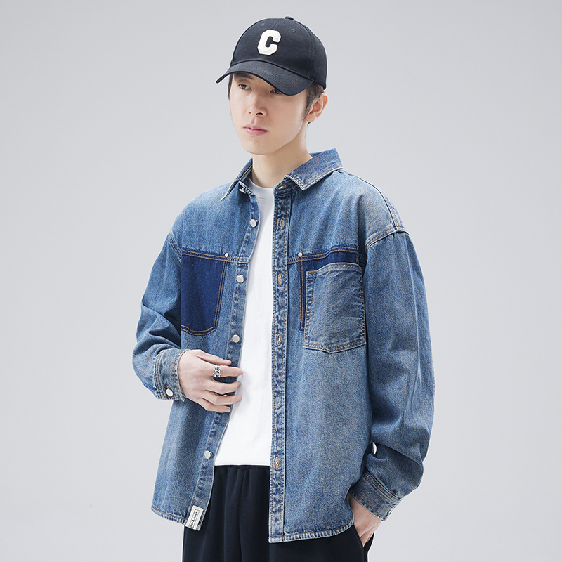 2024男士新款外套潮牌宽松休闲翻领衬衣工装夹克