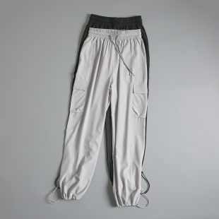 瑜伽健身服春秋高腰宽松抽绳束脚阔腿休闲速干外穿工装 跑步运动裤