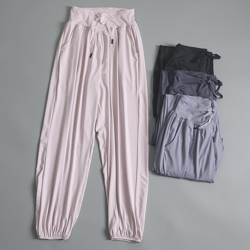 薄款宽松瑜伽裤高腰束脚跑步卫裤