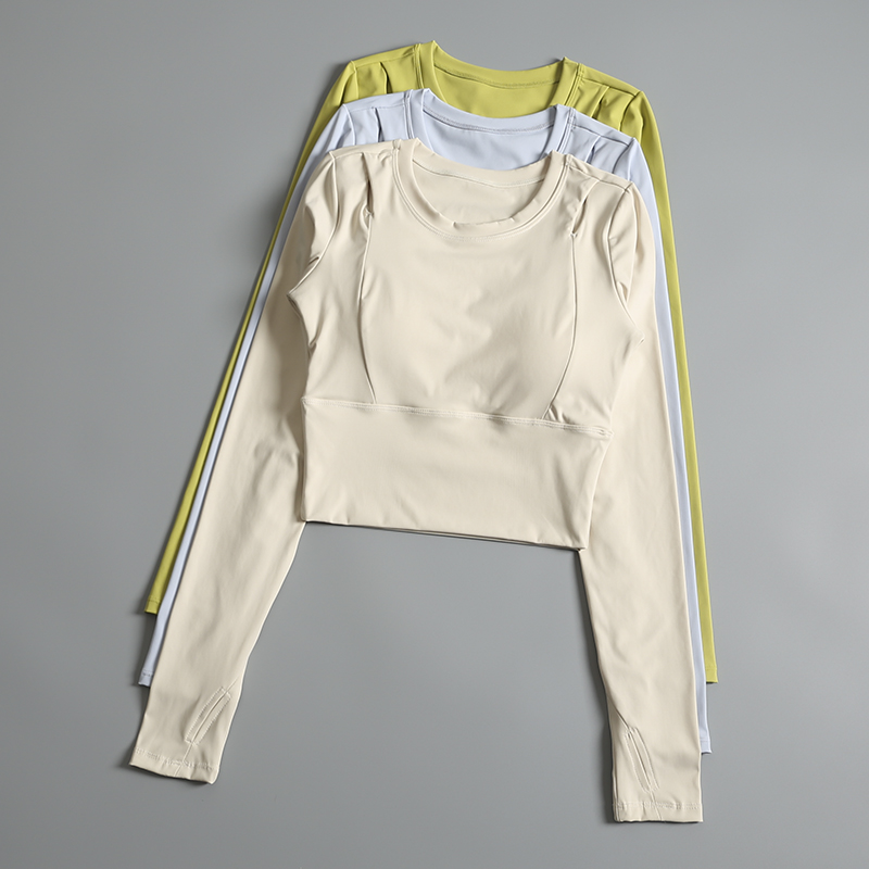 带胸垫瑜伽健身上衣长袖