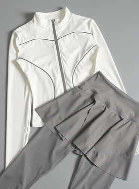 跑步运动女套装秋冬款长袖专业健身房晨跑羽毛球瑜伽服上衣外套