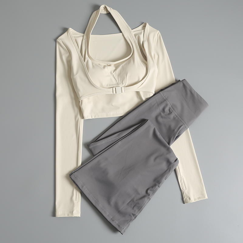 带胸垫瑜伽服女长袖运动套装秋冬