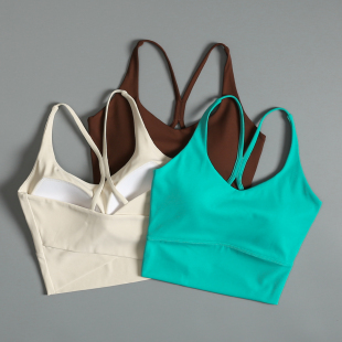 细肩带吊带美背运动内衣女外穿一体式 胸垫瑜伽背心防下垂健身文胸