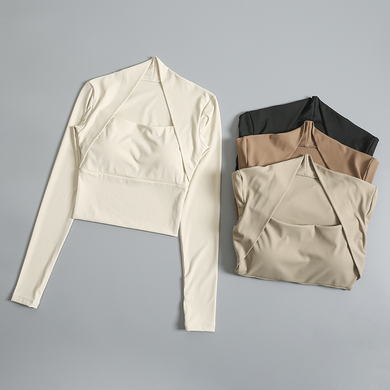 瑜伽服女短款假两件跑步健身上衣