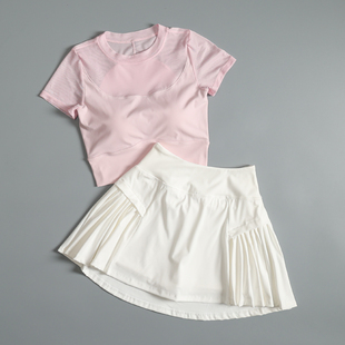 跑步运动套装女夏季紧身显瘦瑜伽训练速干衣时尚羽毛球网球健身服