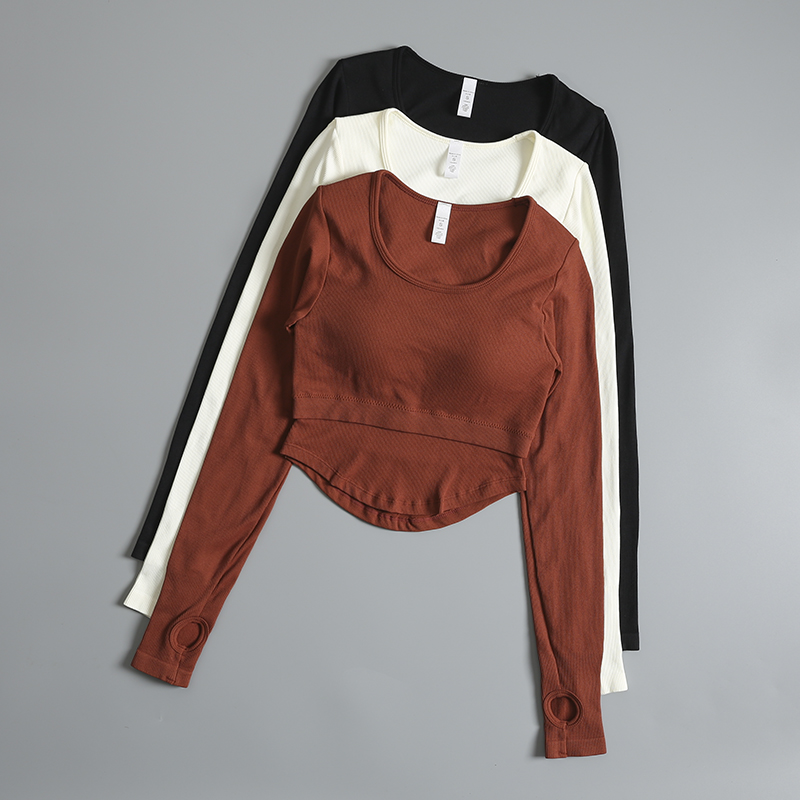 带胸垫瑜伽服女长袖运动上衣