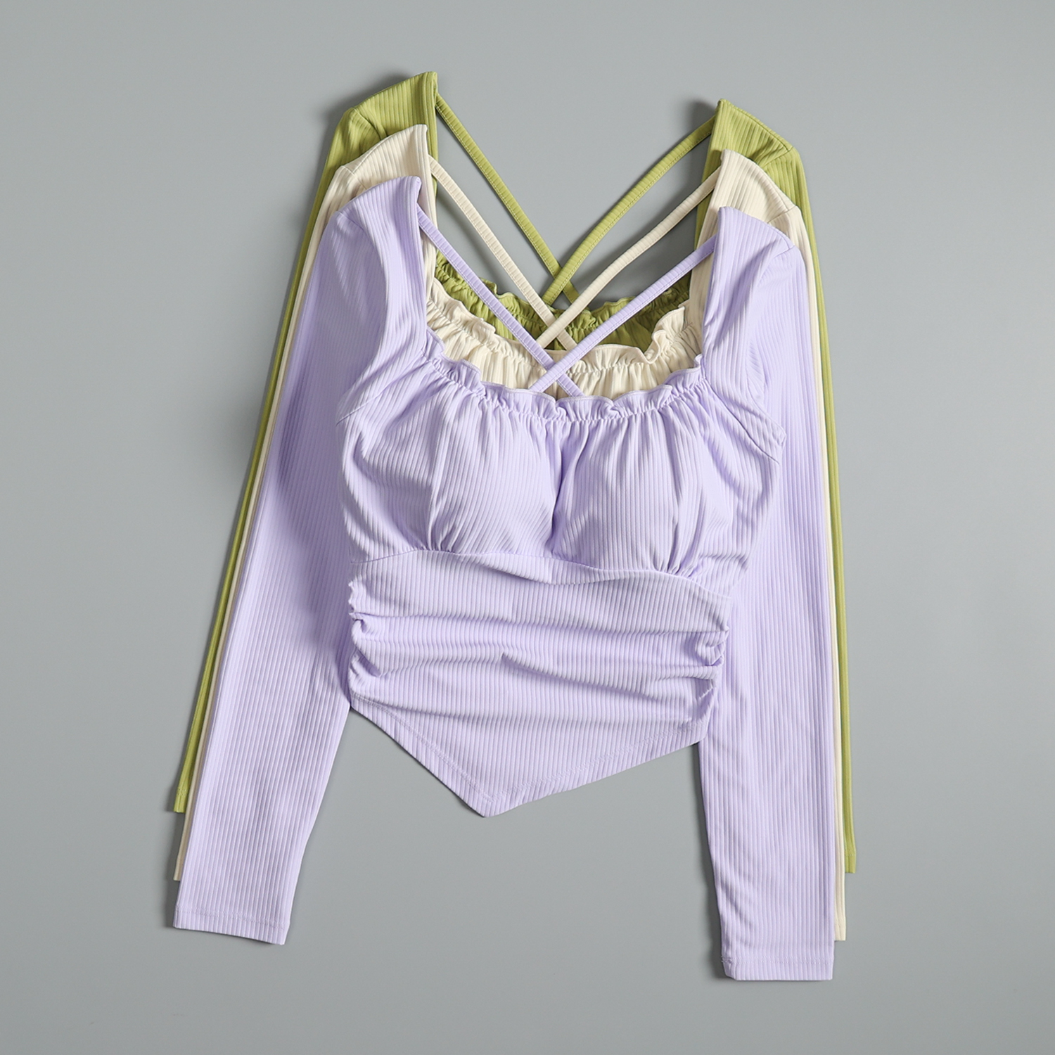 瑜伽服女新款带胸垫长袖高级感时尚运动上衣跑步普拉提训练健身服