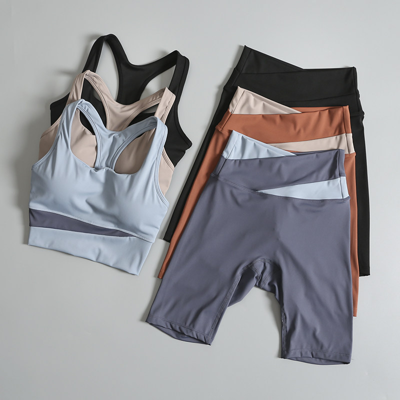 瑜伽服套装女速干网红拼色高腰紧身健身裤防震防下垂跑步运动内衣