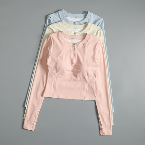 带胸垫瑜伽服长袖女秋修身显瘦