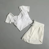 Одежда для йоги, спортивный быстросохнущий топ с чашечками, летний комплект для спортзала, для бега, короткий рукав, в обтяжку