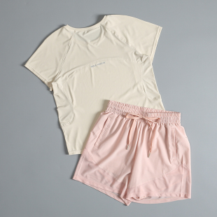 短袖 宽松速干t恤跑步训练短裤 透气健身两件套 女2026夏季 运动套装