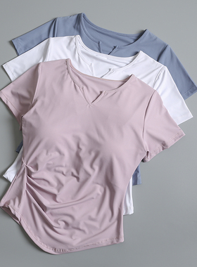 带胸垫瑜伽服女夏普拉提训练健身上衣高级感运动跑步套装短袖T恤