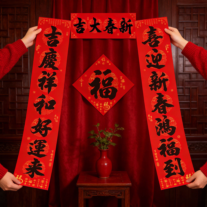 自带背胶对联春联2026新款新年马年过年农村家用大门绒布福字门贴,节庆用品/礼品,对联,淘宝优惠券,粉丝福利购,淘宝优惠卷