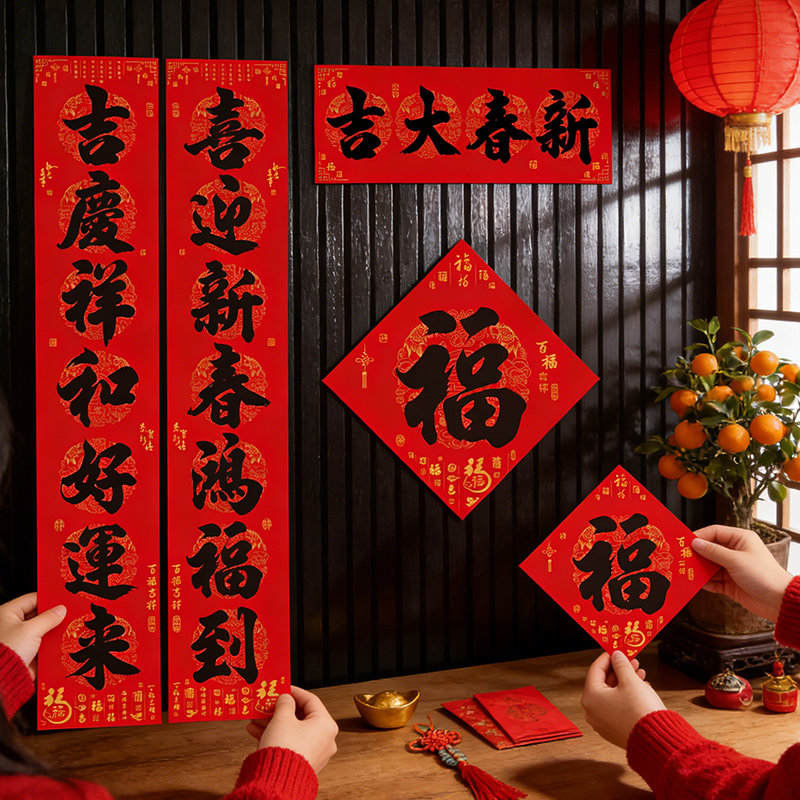 自带背胶对联春联2026新款新年马年过年农村家用大门绒布福字门贴,节庆用品/礼品,对联,淘宝优惠券,粉丝福利购,淘宝优惠卷