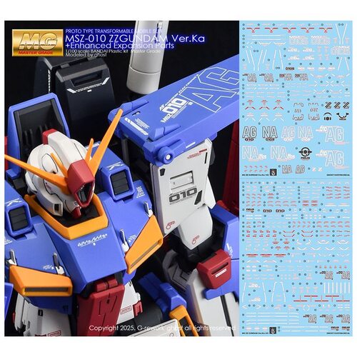 炎 GHOST版 MG 卡版 ZZ高达 KAZZ 主体+强化组件 高清荧光水贴