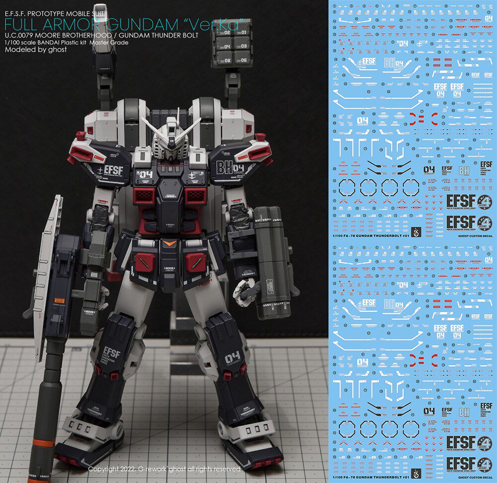 包邮 炎 GHOST版 MG FA-78 全装甲高达 Ver.Ka 雷霆宙域 荧光水贴