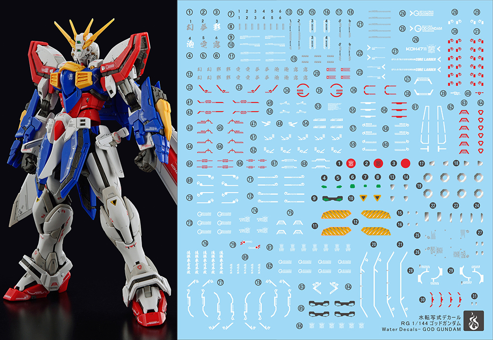 炎 RG 1/144 神高达 武斗传 GOD G高达 多蒙卡修 荧光 高清 水贴