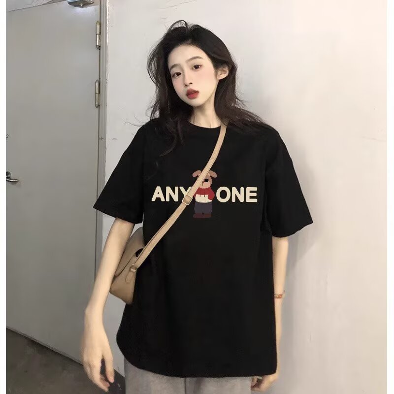 纯棉短袖t恤女2025新款夏季美式正肩黑色中性风设计感小众体恤潮