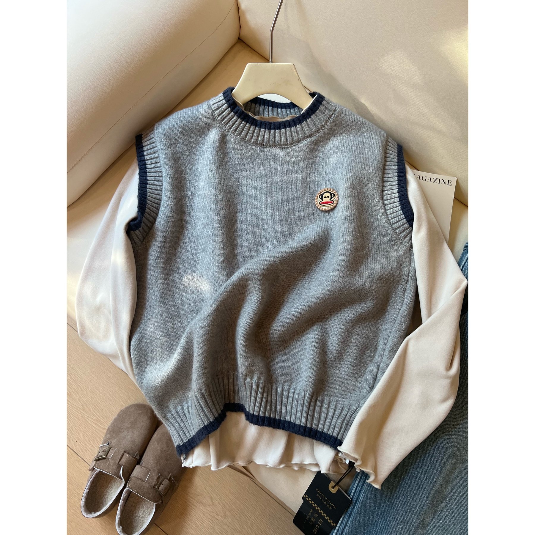 H29毛衣背心女套头2026春季宽松叠穿圆领针织马甲无袖上衣,女装/女士精品,马夹,淘宝优惠券,粉丝福利购,淘宝优惠卷