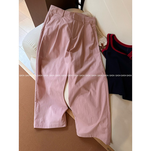 柜398！A55粉色直筒裤女夏季薄款高腰显瘦阔腿九分锥形休闲防晒裤