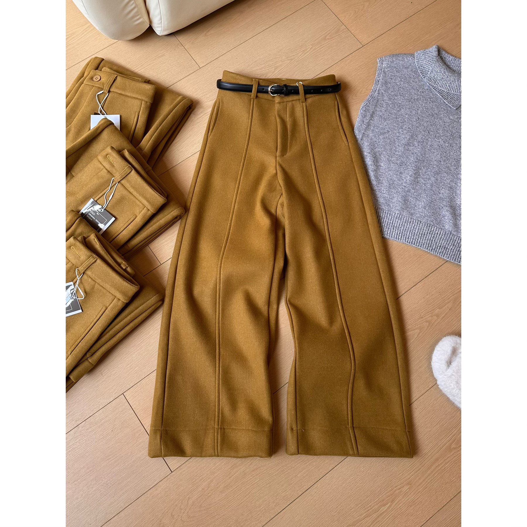 J15加绒厚毛呢西装裤女2026早春高腰宽松百搭保暖九分窄版阔腿裤,女装/女士精品,休闲裤,淘宝优惠券,粉丝福利购,淘宝优惠卷