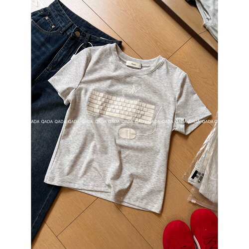【Fi*noa原】J65美式短袖T恤女夏季正肩修身趣味打底衫短款上衣