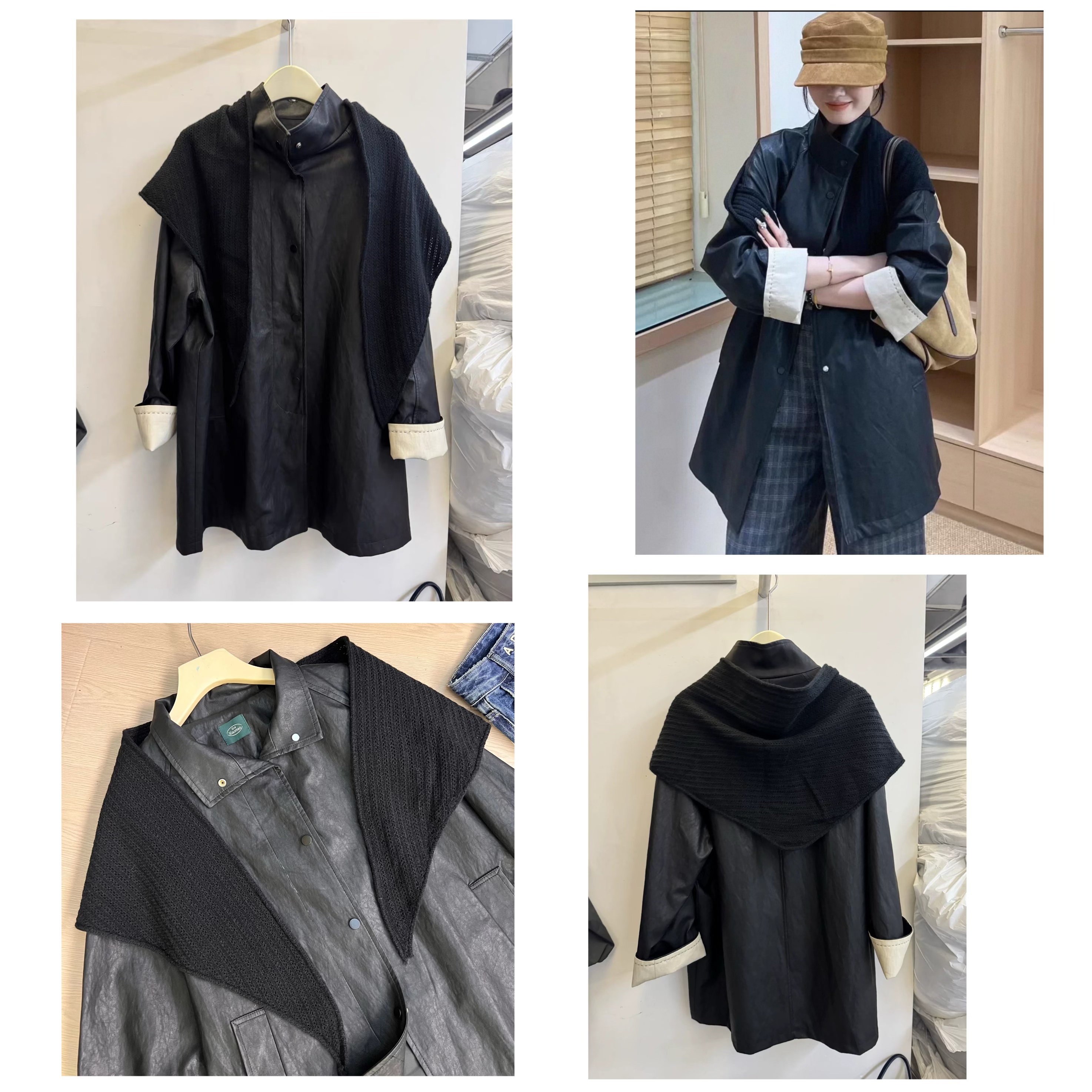 【柜369】Q84皮衣外套女宽松高级感秋冬慵懒风带披肩PU皮夹克上衣