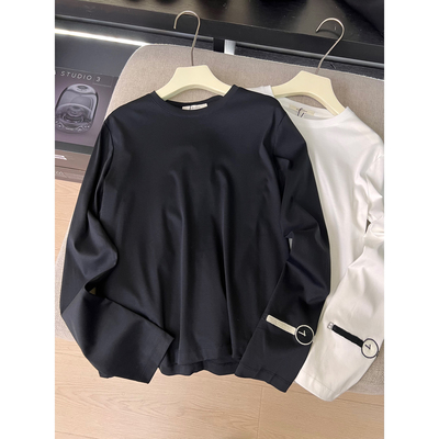 欧货。Q69长袖T恤女圆领刺绣宽松百搭基础款显瘦内搭打底衫上衣秋