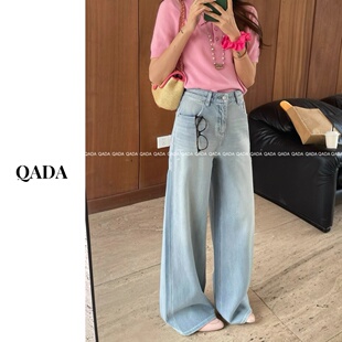 Q20美式 宽松百搭小个子阔腿九分裤 水洗直筒牛仔裤 新款 女夏季 原单