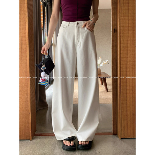 J12白色牛仔裤女阔腿裤2026夏季高腰宽松显瘦直筒裤加长拖地裤