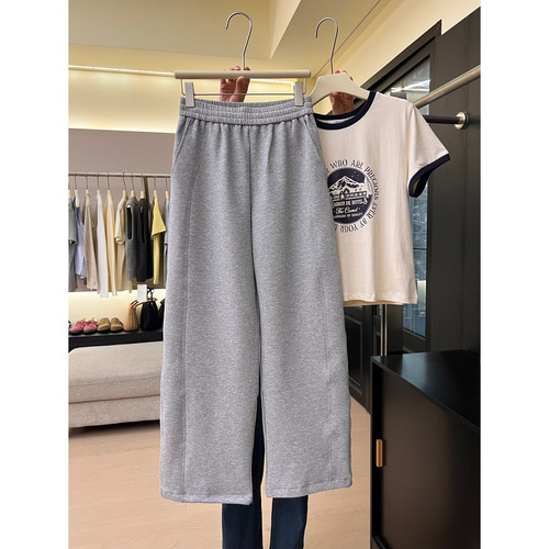 【AT*弯刀裤】A36松紧腰阔腿卫裤女秋宽松直筒运动裤窄版香蕉裤潮