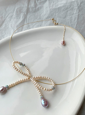 choker蝴蝶结天然珍珠公主甜酷