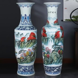 景德镇陶瓷器手绘粉彩加粗鸿运当头落地大花瓶金钟瓶别墅宾馆摆件