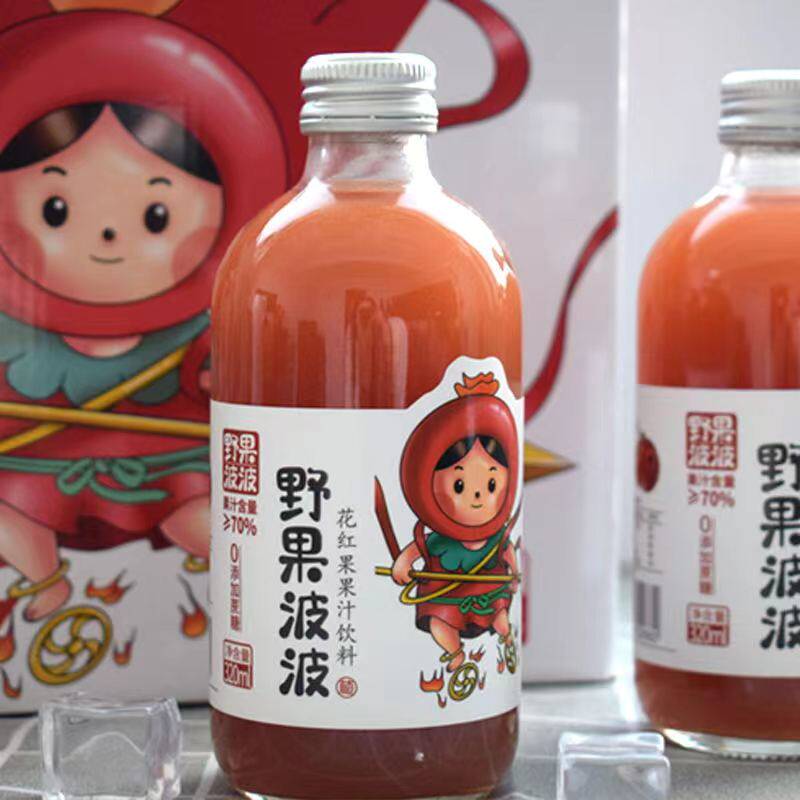 网红小瓶东北原味吉粮野果波波花红果果汁果味开胃瓶装 320ml*4瓶