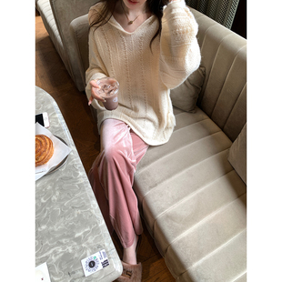 气质长裤 AHY 宽松高腰休闲裤 女2024秋冬新款 子 垂坠感丝绒阔腿裤